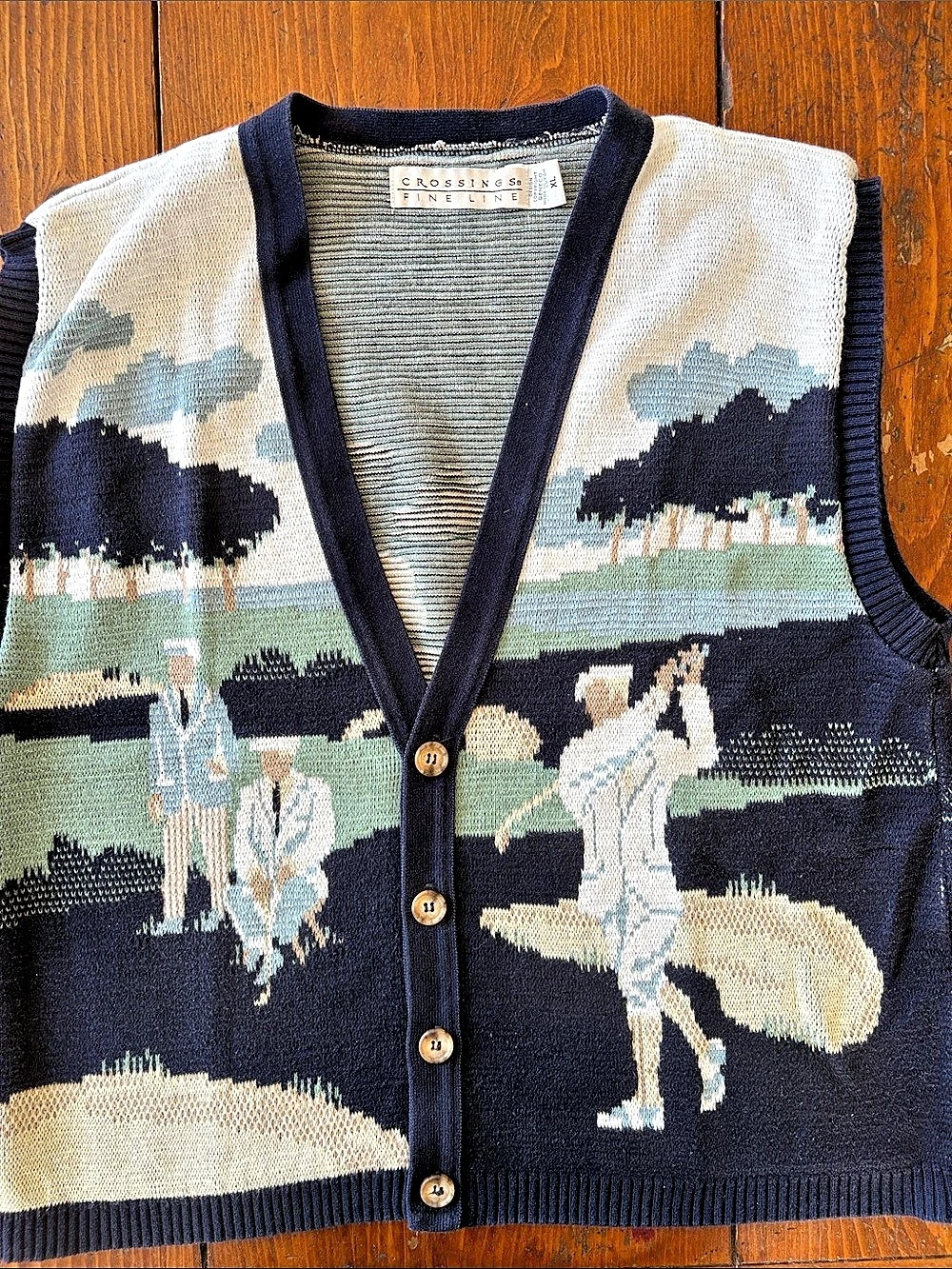Vintage Crossing Men's V-Neck Sweater Vest Blue Green XL